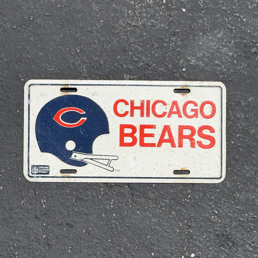 Photo of a 1990 Era Chicago Bears Illinois Booster License Plate Auto Tag Garage Decor Vintage
 NFL Sports Football Metal with original patina