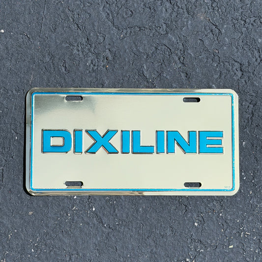 Photo of a 1990 Era DIXLINE Booster License Plate Auto Tag Garage Decor Vintage
 Embossed Metal with original patina