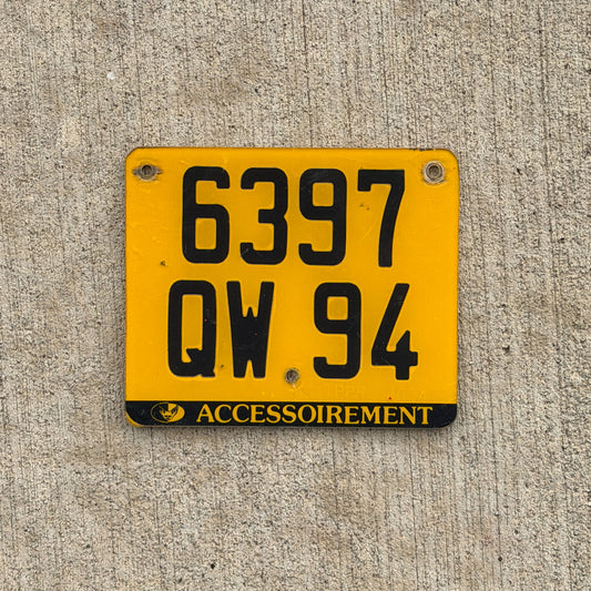 Photo of a 1990 Era France Motorcycle License Plate Auto Tag Garage Decor Vintage French Val-de-Marne 6397 QW 94 with original patina