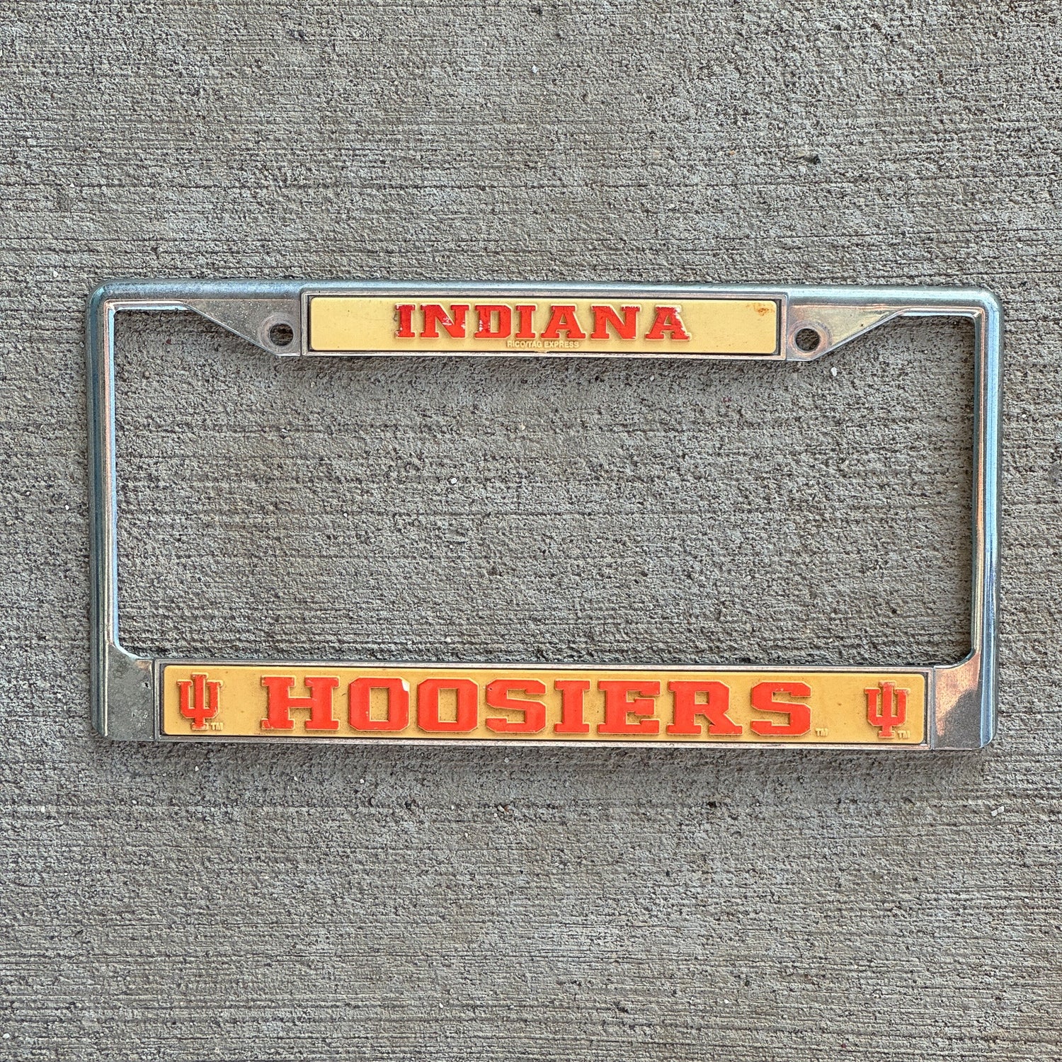 Photo of a 1990 Era Indiana License Plate Frame Auto Tag Garage Decor Vintage University of Indiana Hoosiers