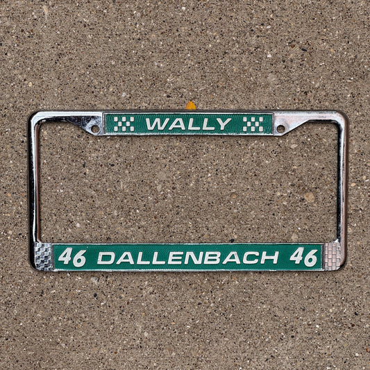Photo of a 1990 Era License Plate Frame Auto Tag Garage Decor Vintage Nascar Racing Wally Dallenbach 46 with original patina