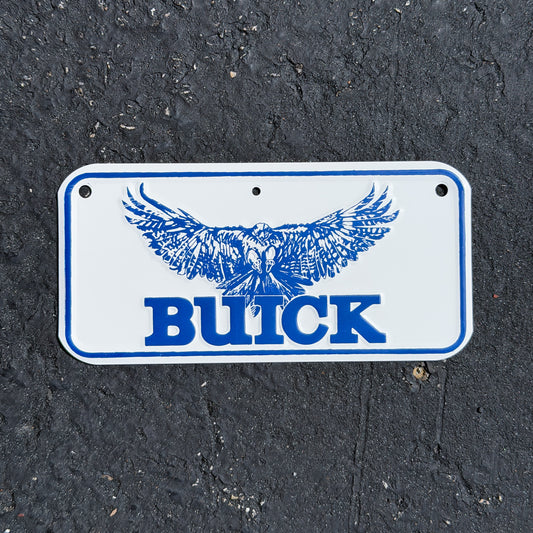 Photo of a 1990 Era Mini Buick Bike Booster License Plate Auto Tag Garage Decor Vintage
 Bicycle Small Metal with original patina