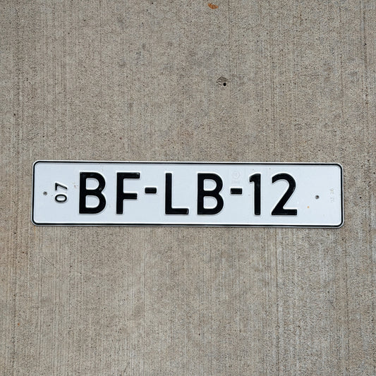 Photo of a 1990 Era Netherlands Replacement License Plate Auto Tag Garage Decor Vintage BF LB 12 with original patina