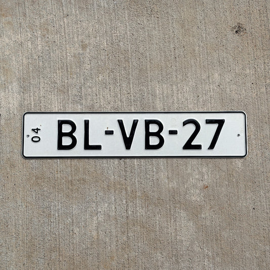 Photo of a 1990 Era Netherlands Replacement License Plate Auto Tag Garage Decor Vintage BL VB 27 with original patina