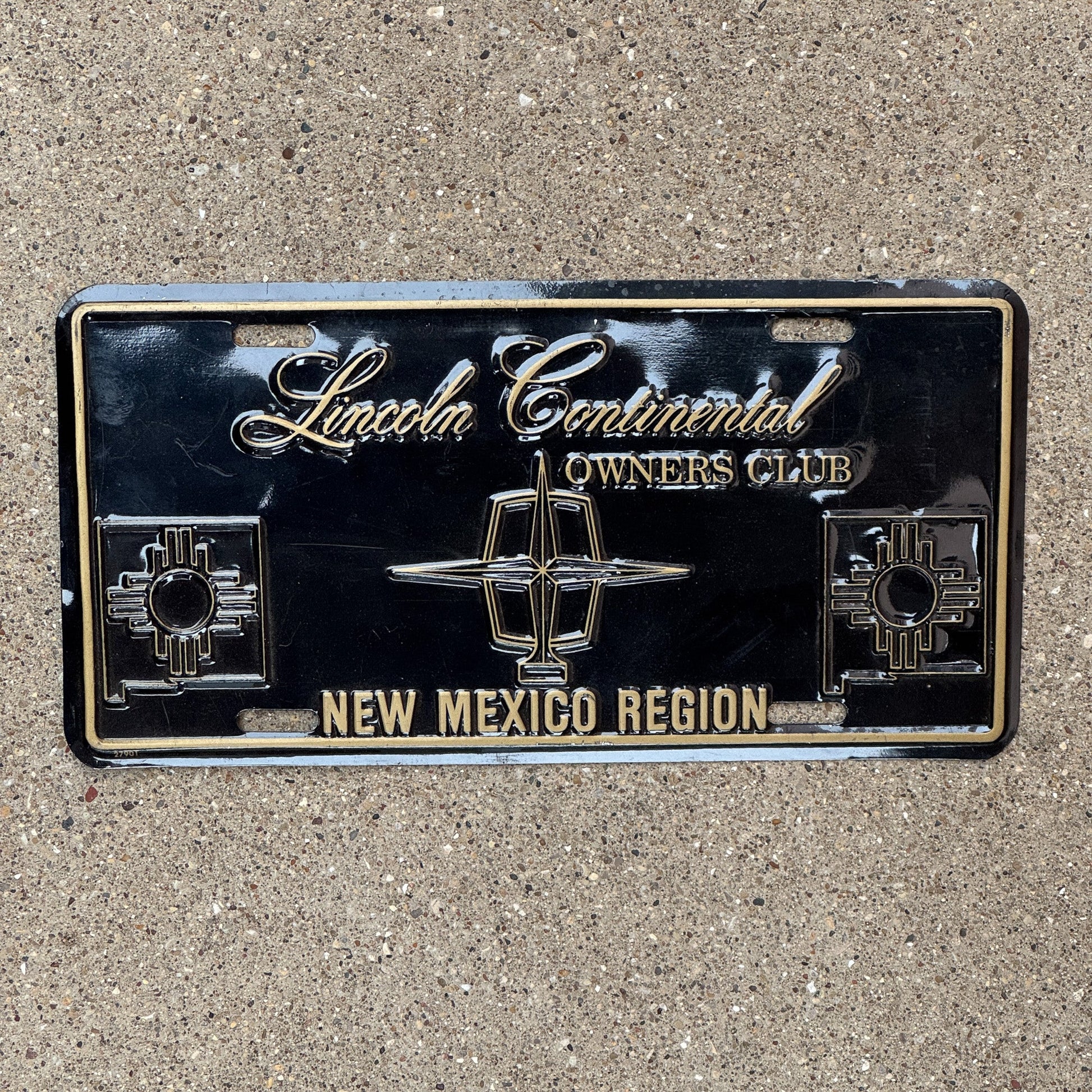 Photo of a 1990 Era New Mexico Booster License Plate Auto Tag Garage Decor Vintage Antique Vehicle Classic Car Lincoln Continental Owners Club