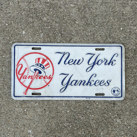 Photo of a 1990 Era New York Booster License Plate Auto Tag Garage Decor Vintage
 Baseball Sports Yankees with original patina