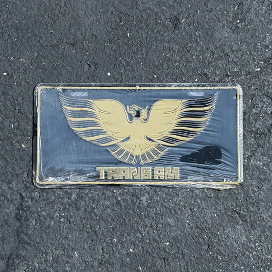 Photo of a 1990 Era Trans AM Booster License Plate Auto Tag 1 Vintage Garage
 Firebird Classic Car NOS Metal with original patina