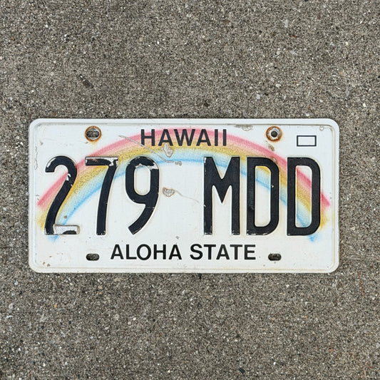 Photo of a 1990 Hawaii Truck License Plate Auto Tag Garage Decor Vintage Rainbow 279 MDD with original patina