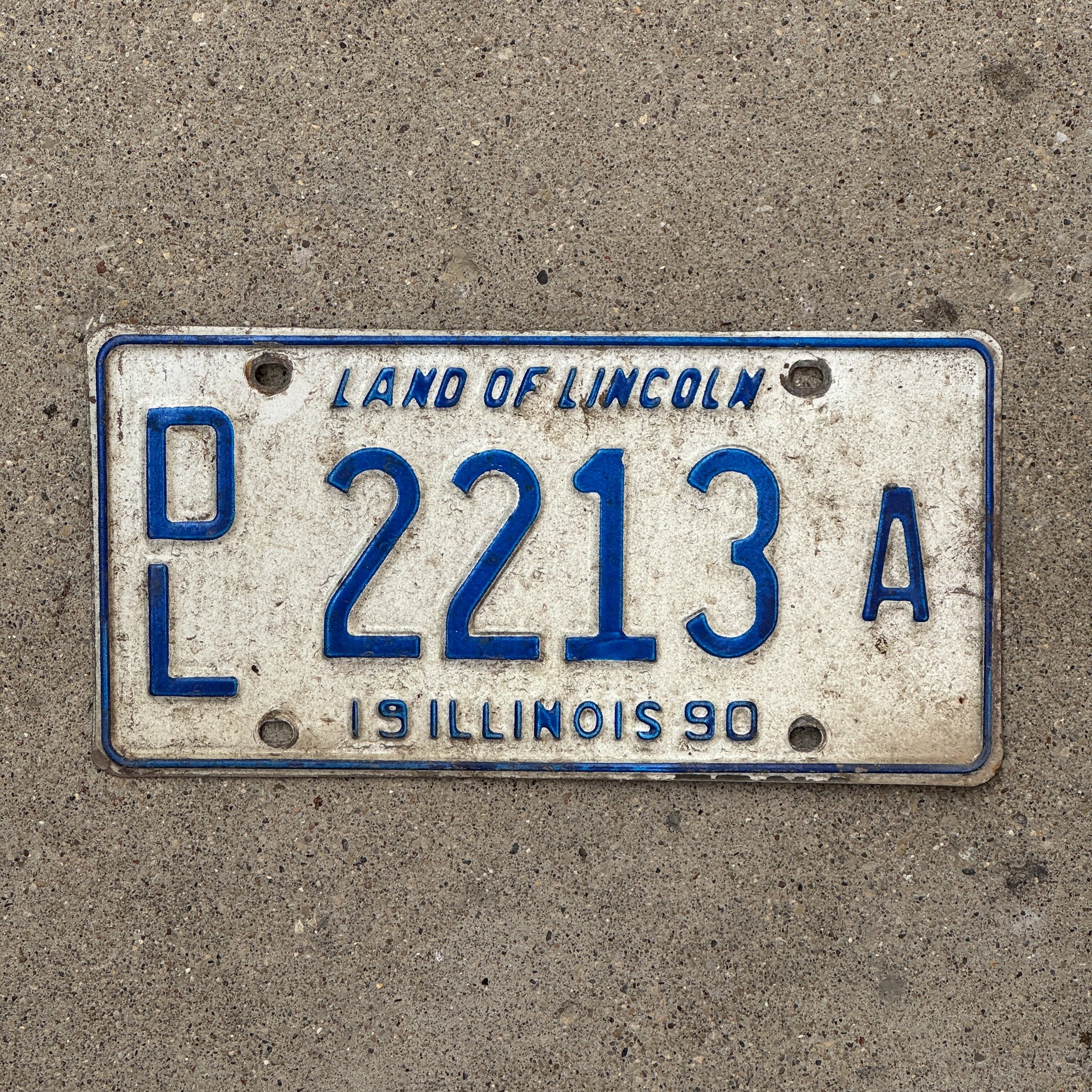 Photo of a 1990 Illinois Dealer License Plate Auto Tag 2 Vintage Garage 2213 A with original patina