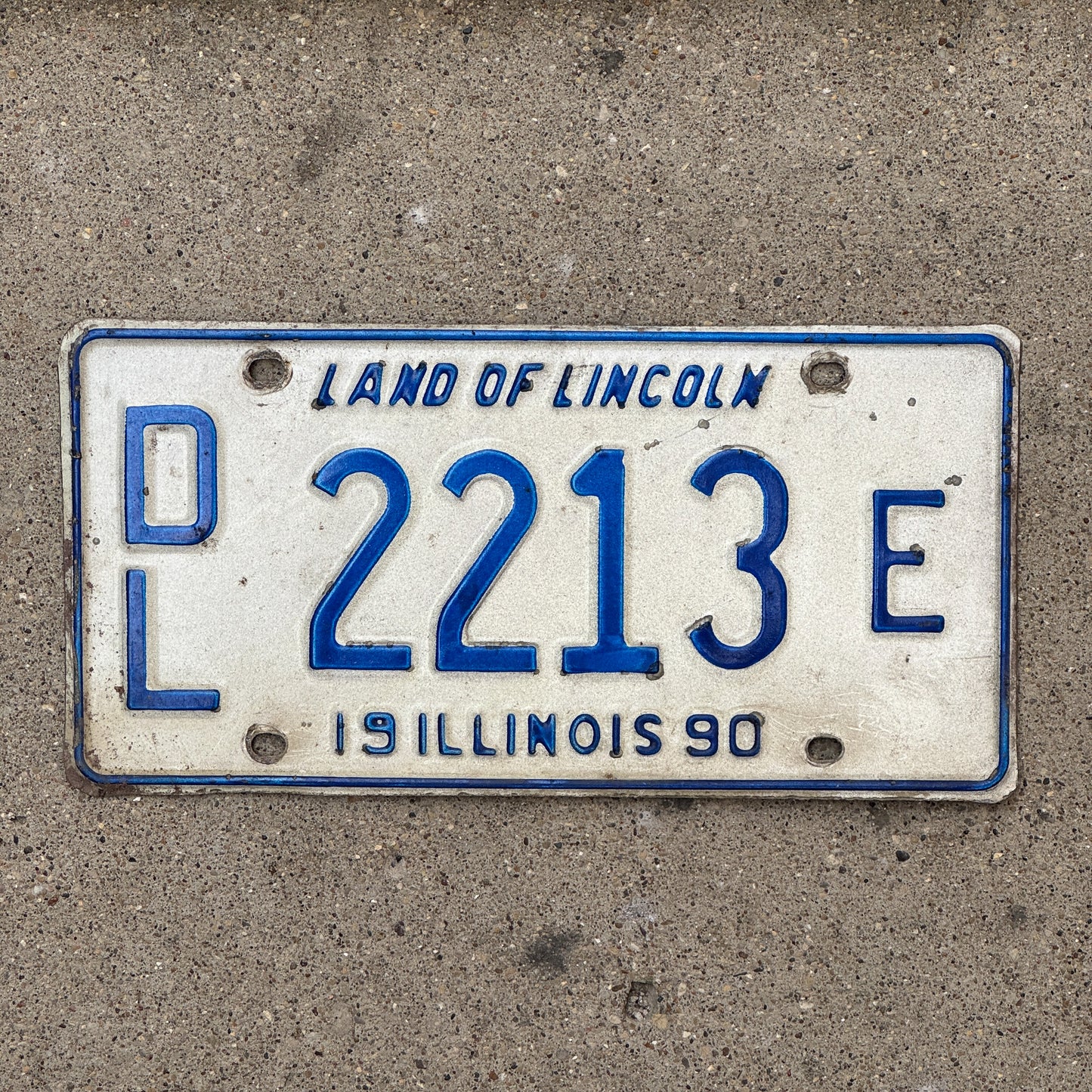 Photo of a 1990 Illinois Dealer License Plate Auto Tag 2 Vintage Garage 2213 E with original patina