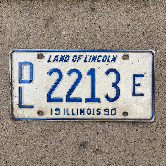 Photo of a 1990 Illinois Dealer License Plate Auto Tag 2 Vintage Garage 2213 E with original patina