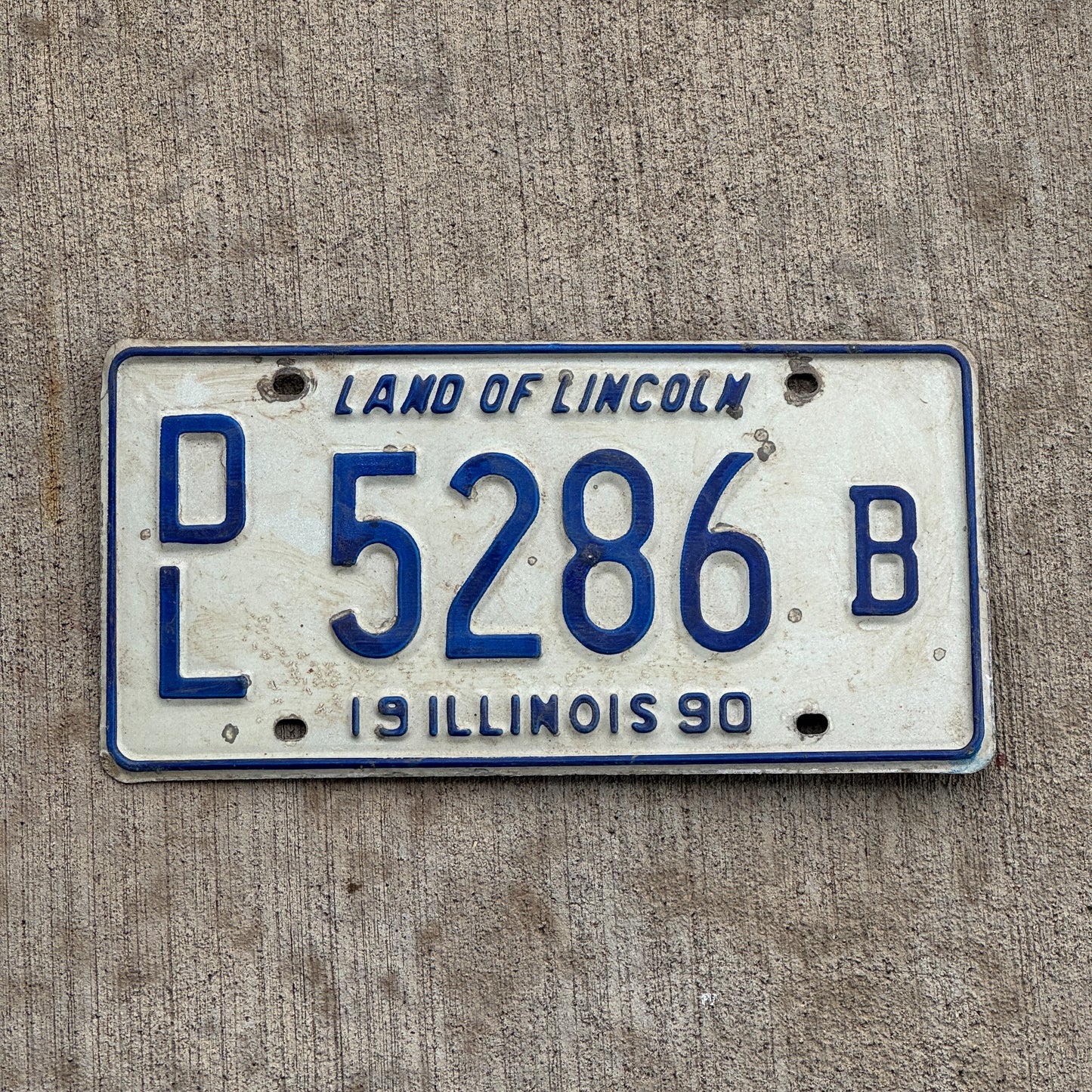 Photo of a 1990 Illinois Dealer License Plate Auto Tag 2 Vintage Garage 5286 B with original patina