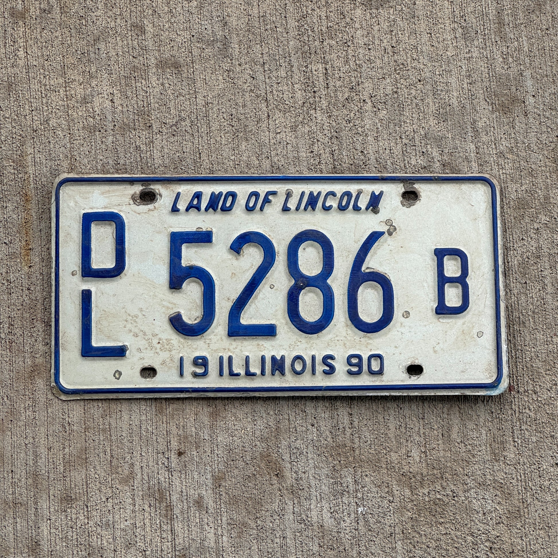 Photo of a 1990 Illinois Dealer License Plate Auto Tag 2 Vintage Garage 5286 B with original patina