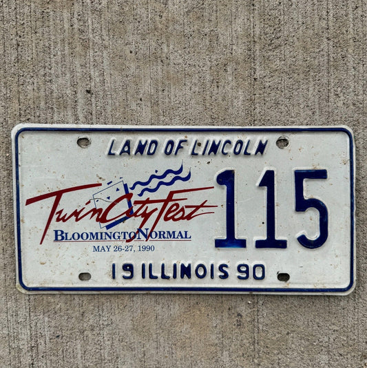 Photo of a 1990 Illinois Event License Plate Tag 2 Twin City Fest Bloomington Normal 115