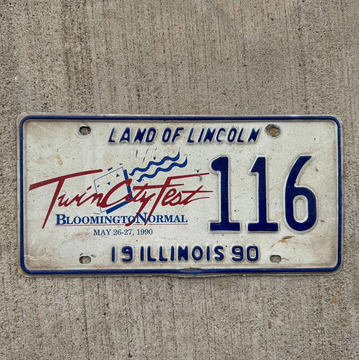 Photo of a 1990 Illinois Event License Plate Tag 2 Twin City Fest Bloomington Normal 116