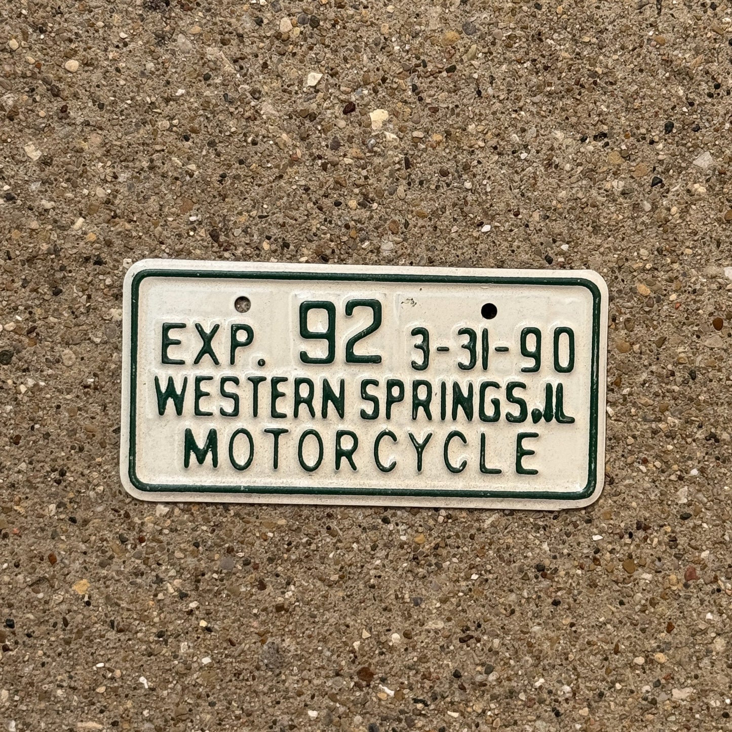 Photo of a 1990 Illinois Motorcycle Tax Tag Auto Tag Garage Decor Vintage Western Springs 92