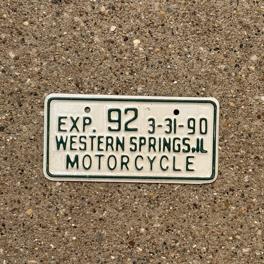 Photo of a 1990 Illinois Motorcycle Tax Tag Auto Tag Garage Decor Vintage Western Springs 92