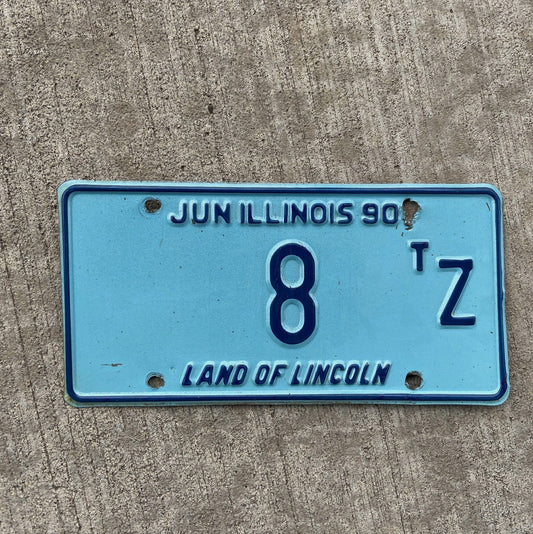 Photo of a 1990 Illinois Truck Tractor License Plate Auto Tag Garage Decor Vintage Low Number Single Digit 8 TZ with original patina