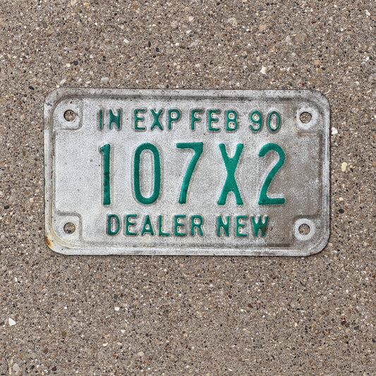 Photo of a 1990 Indiana Motorcycle Dealer License Plate Auto Tag Garage Decor Vintage 107 X 2 with original patina