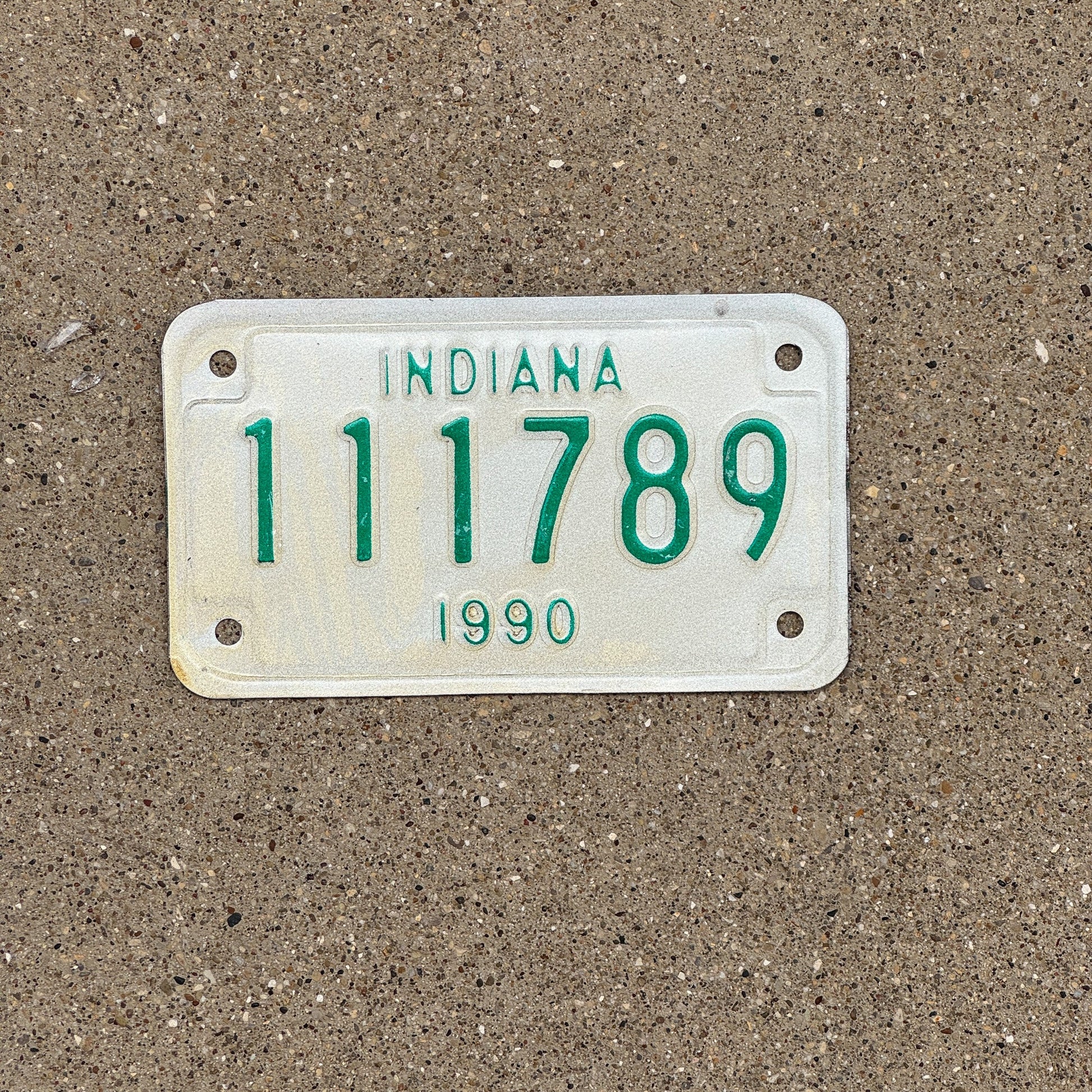 Photo of a 1990 Indiana Motorcycle License Plate Auto Tag Garage Decor Vintage Repeat Repeating 111 789