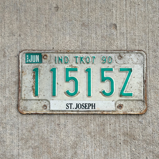 Photo of a 1990 Indiana Truck License Plate Auto Tag Garage Decor Vintage 11515 Z with original patina