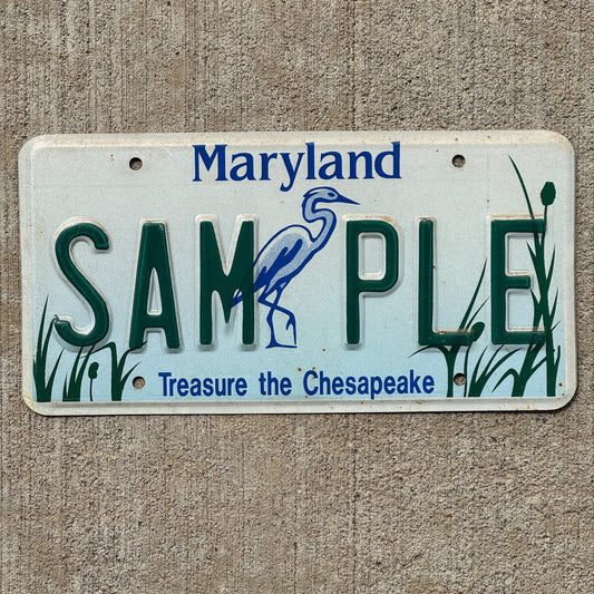 Photo of a 1990 Maryland Graphic Sample License Plate Auto Tag Garage Decor Vintage Chesapeake Heron SAMPLE