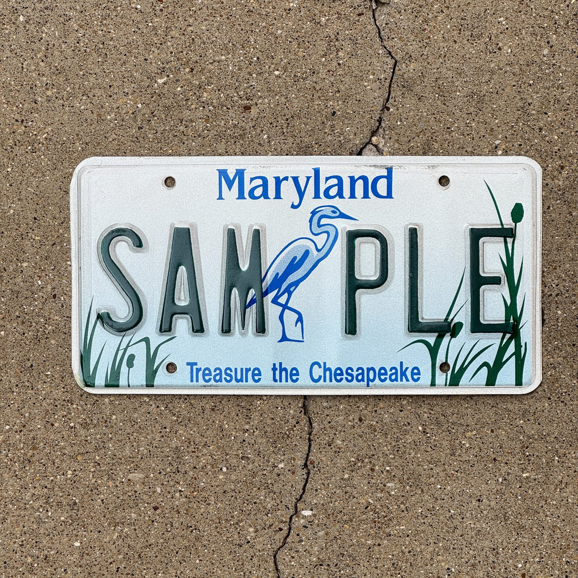 Photo of a 1990 Maryland Sample License Plate Auto Tag Garage Decor Vintage SAMPLE