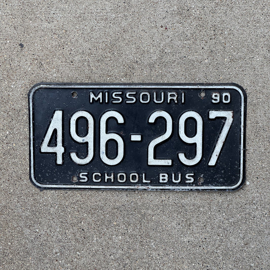 Photo of a 1990 Missouri School Bus License Plate Auto Tag Garage Decor Vintage 496 297