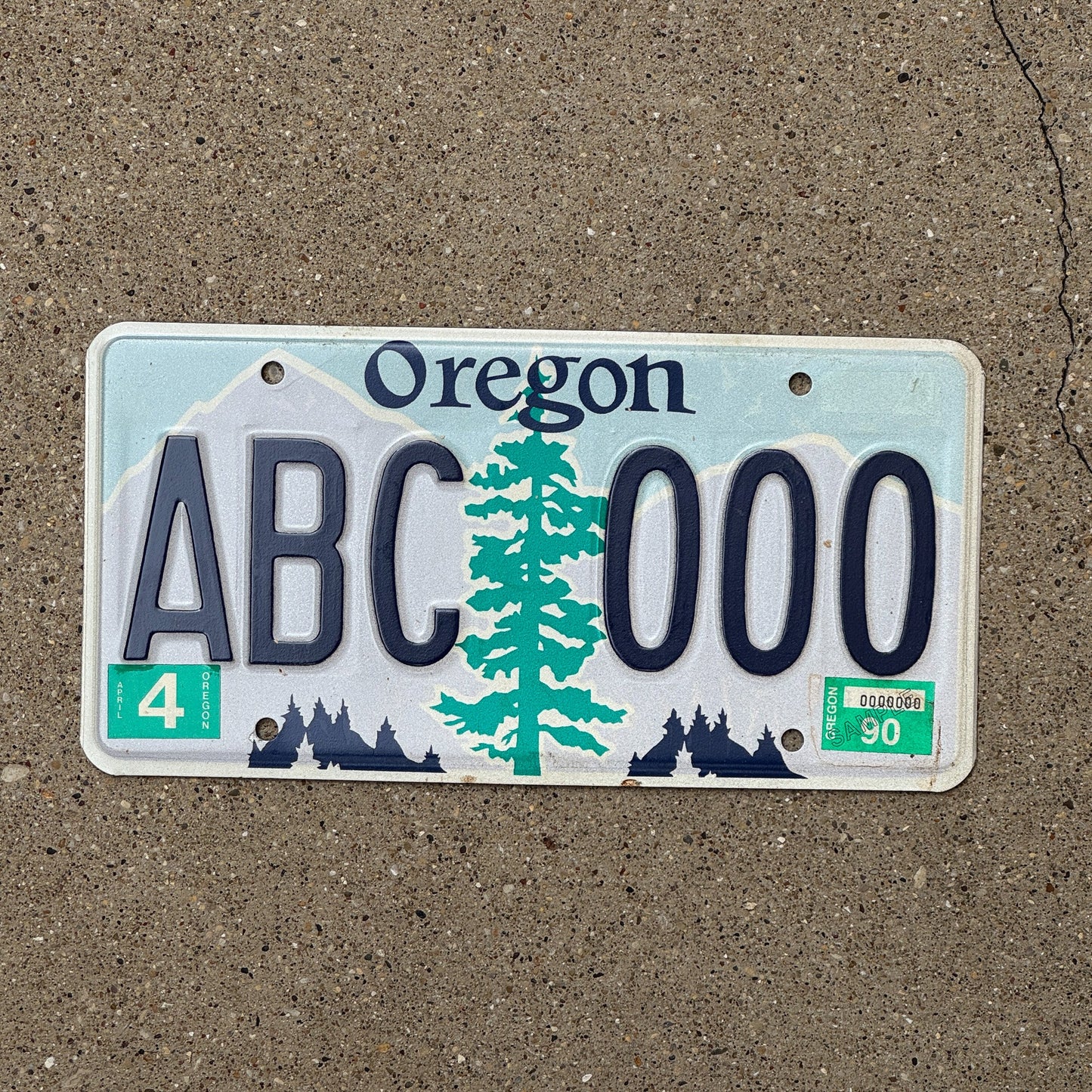 Photo of a 1990 Oregon SAMPLE License Plate Auto Tag Garage Decor Vintage ABC 000