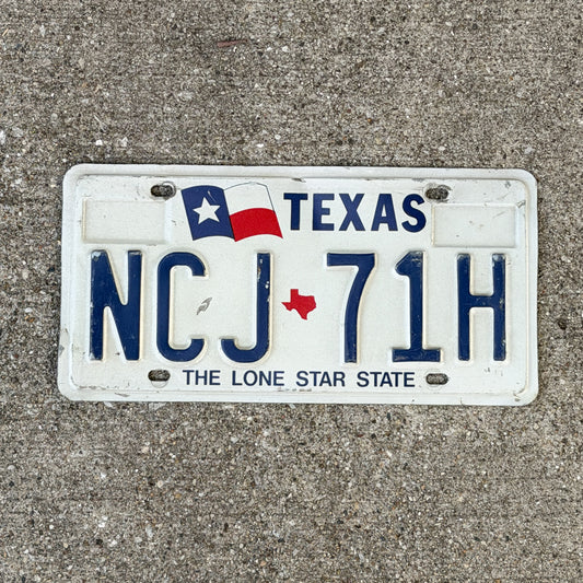 Photo of a 1990 Texas License Plate Auto Tag Garage Decor Vintage NCJ 71H with original patina