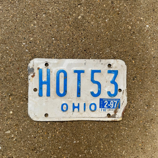 Photo of a 1991 1953 Ohio Vanity Motorcycle License Plate Auto Tag Garage Decor Vintage Sexy Hotrod Rod Fun HOT 53