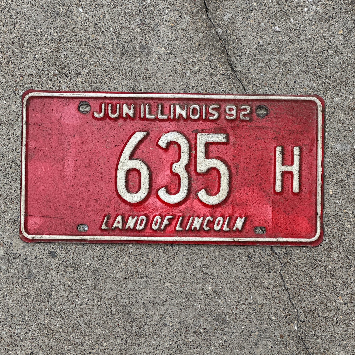 Photo of a 1991 1992 Illinois Truck License Plate Auto Tag 1 Vintage Garage Low Number Three Digit 635 H with original patina