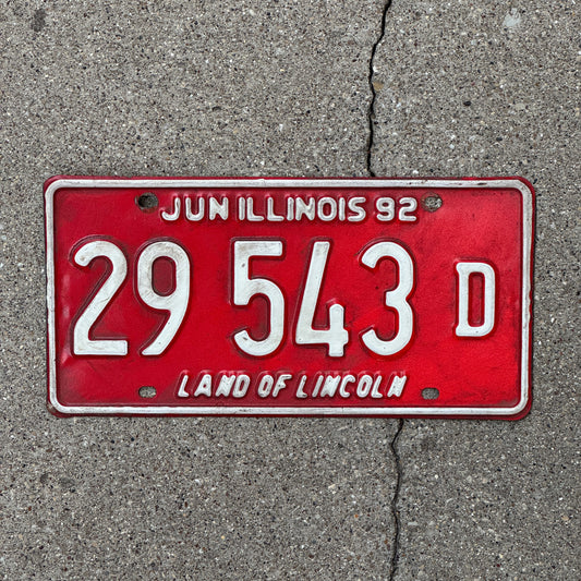 Photo of a 1991 1992 Illinois Truck License Plate Auto Tag Garage Decor Vintage 29 543 D with original patina