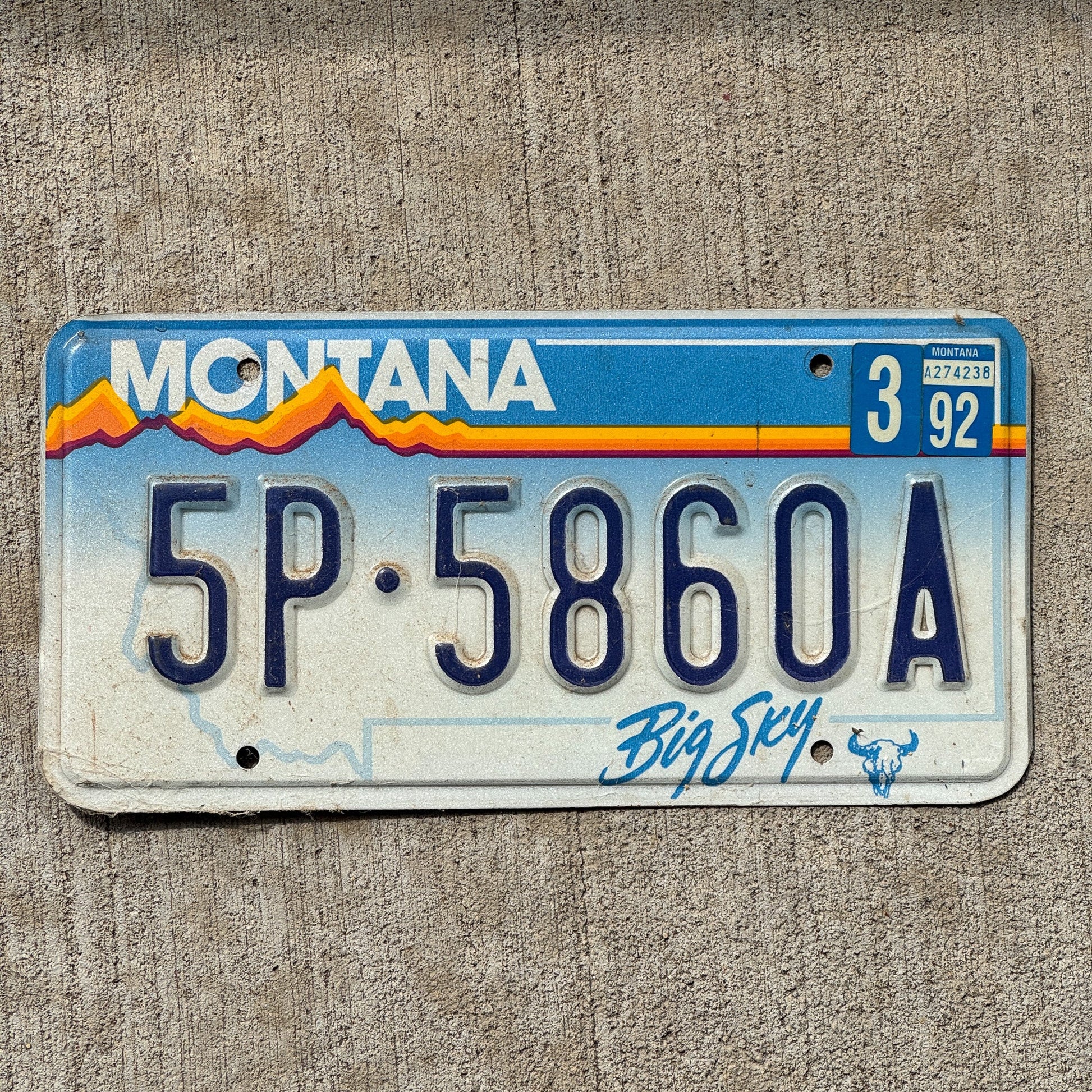 Photo of a 1991 1992 Montana License Plate Auto Tag Garage Decor Vintage 5P 5860 A