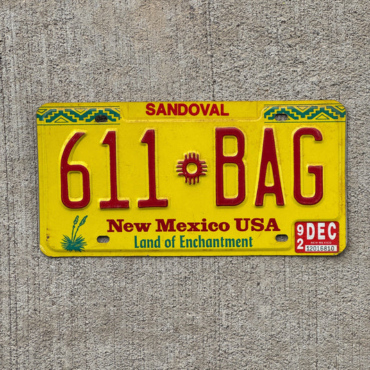 Photo of a 1991 1992 New Mexico License Plate Auto Tag Garage Decor Vintage Sandoval Zia 611 BAG