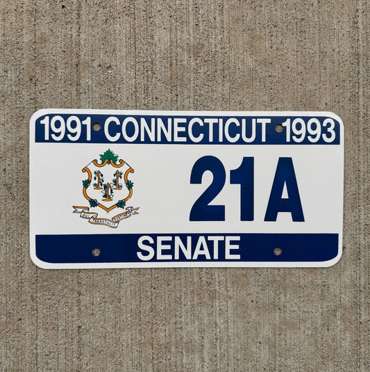 Photo of a 1991 1993 Connecticut Senate License Plate Auto Tag Garage Decor Vintage Senator Politics Political 21 A with original patina