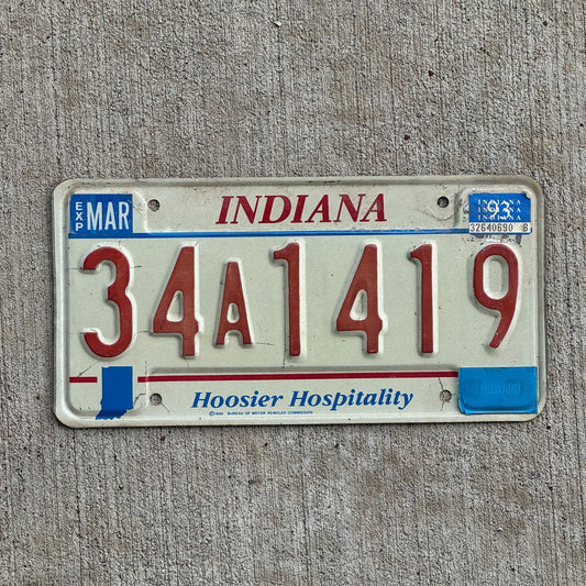 Photo of a 1991 1993 Indiana License Plate Auto Tag Garage Decor Vintage 34 A 1419 with original patina