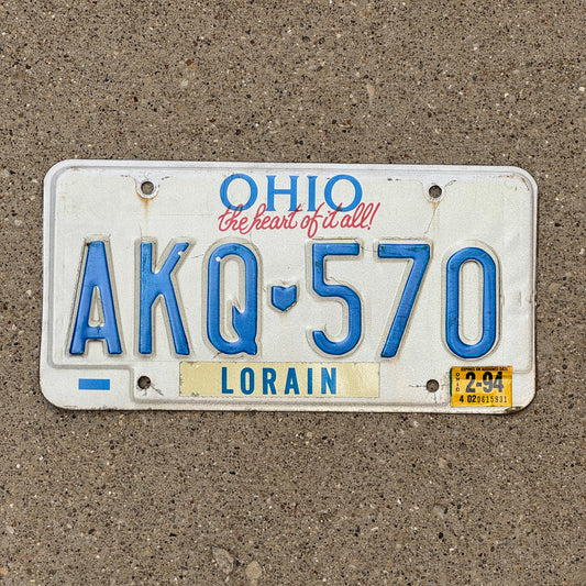 Photo of a 1991 1994 Ohio License Plate Auto Tag Garage Decor Vintage AKQ 570 with original patina