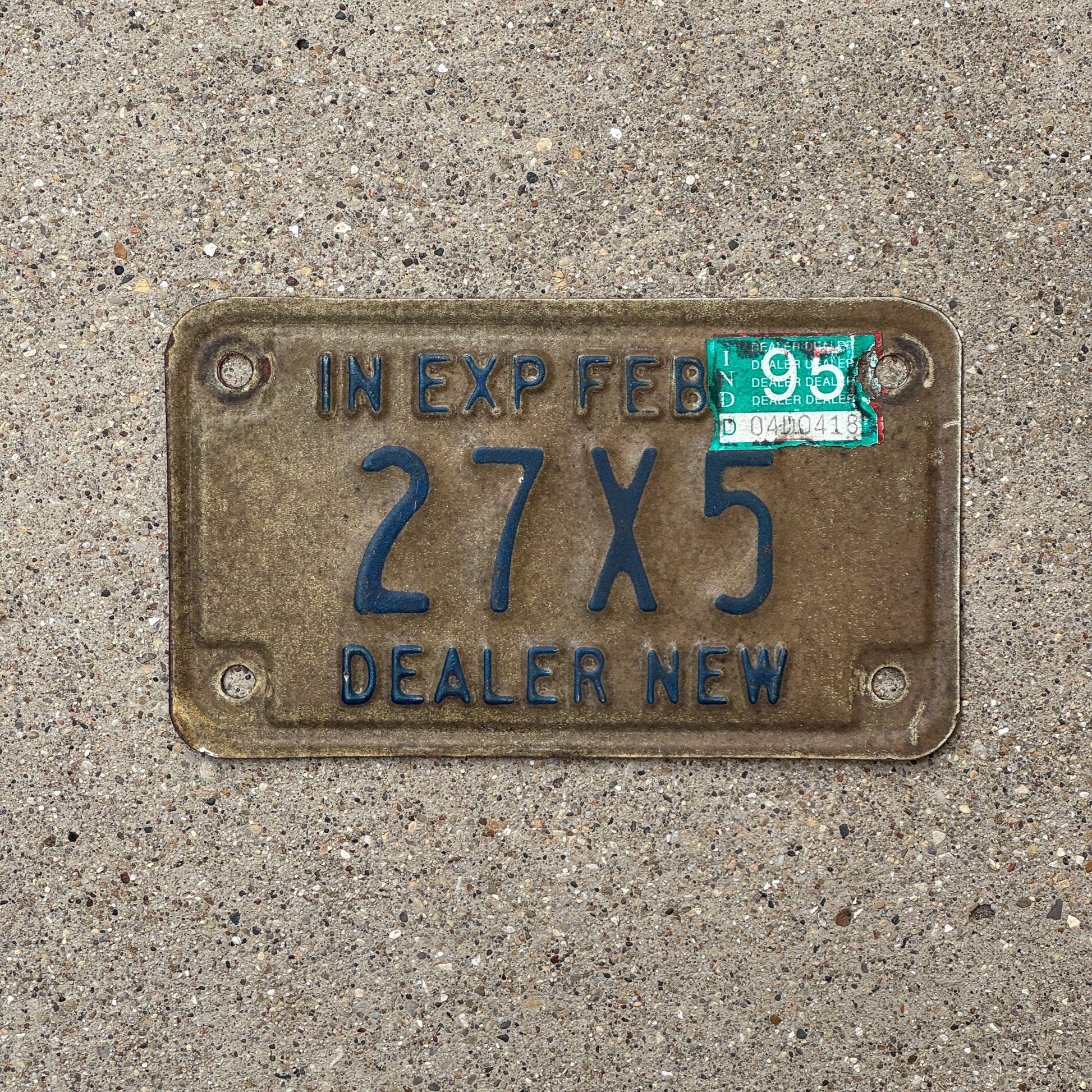 Photo of a 1991 1995 Indiana Motorcycle Dealer License Plate Auto Tag Garage Decor Vintage 27 X 5 with original patina