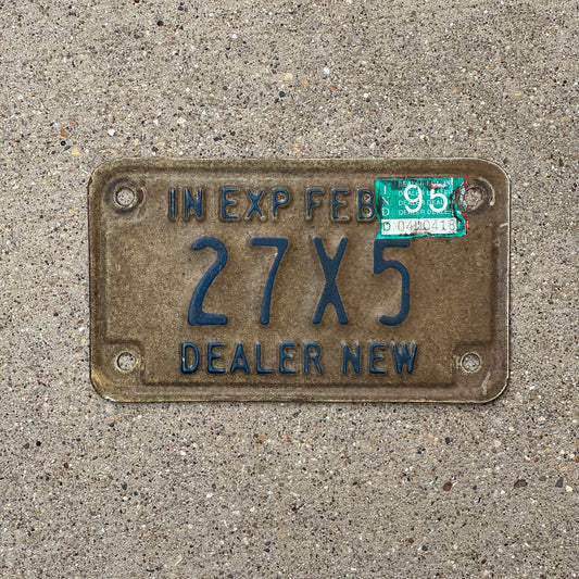 Photo of a 1991 1995 Indiana Motorcycle Dealer License Plate Auto Tag Garage Decor Vintage 27 X 5 with original patina