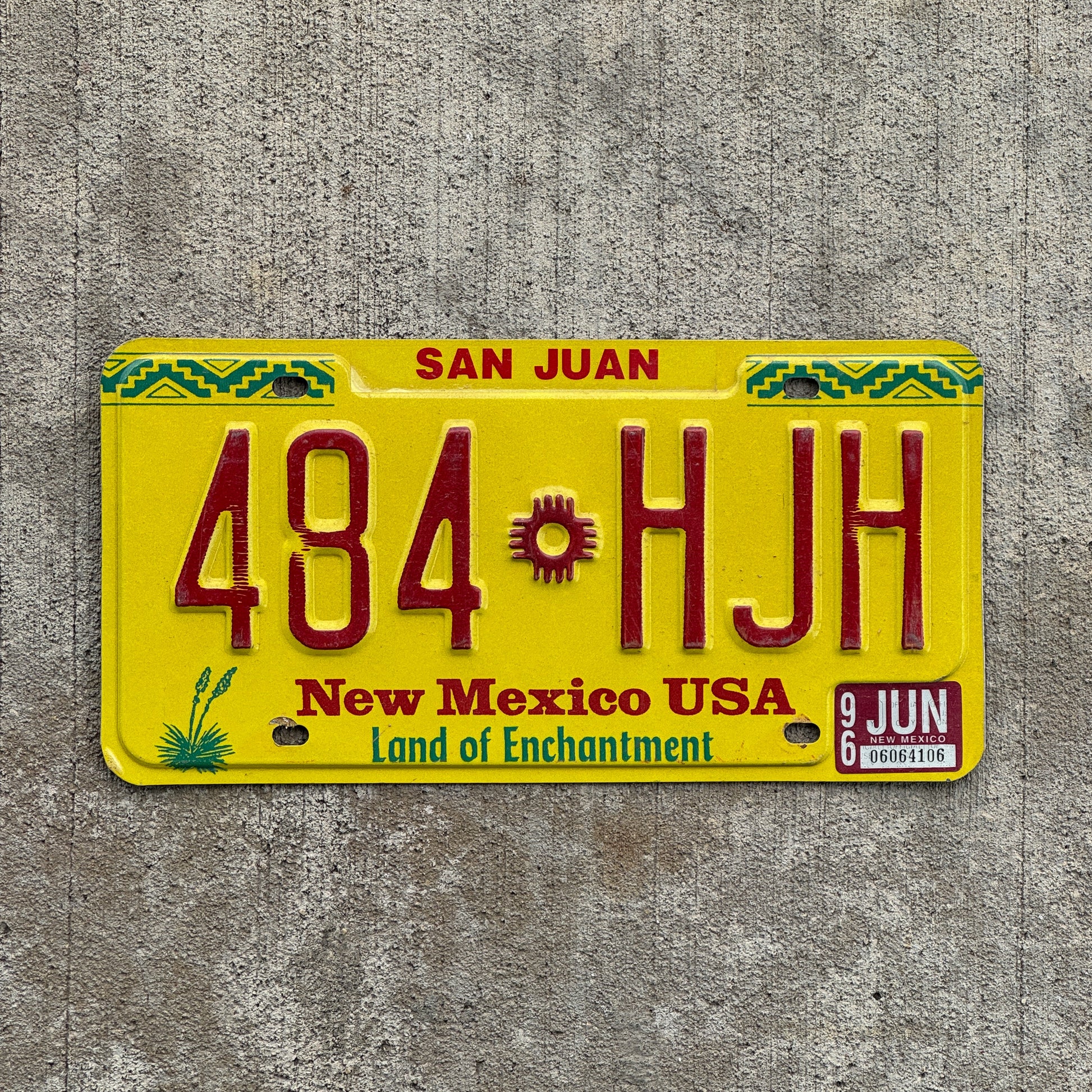 Photo of a 1991 1996 New Mexico License Plate Auto Tag Garage Decor Vintage 484 HJH with original patina