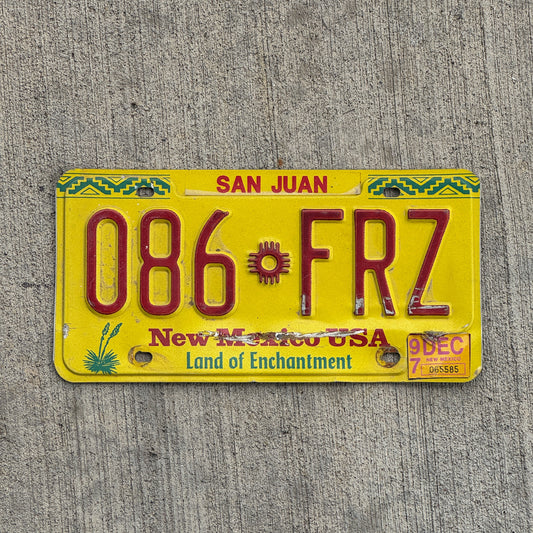 Photo of a 1991 1997 New Mexico License Plate Auto Tag Garage Decor Vintage 086 FRZ with original patina