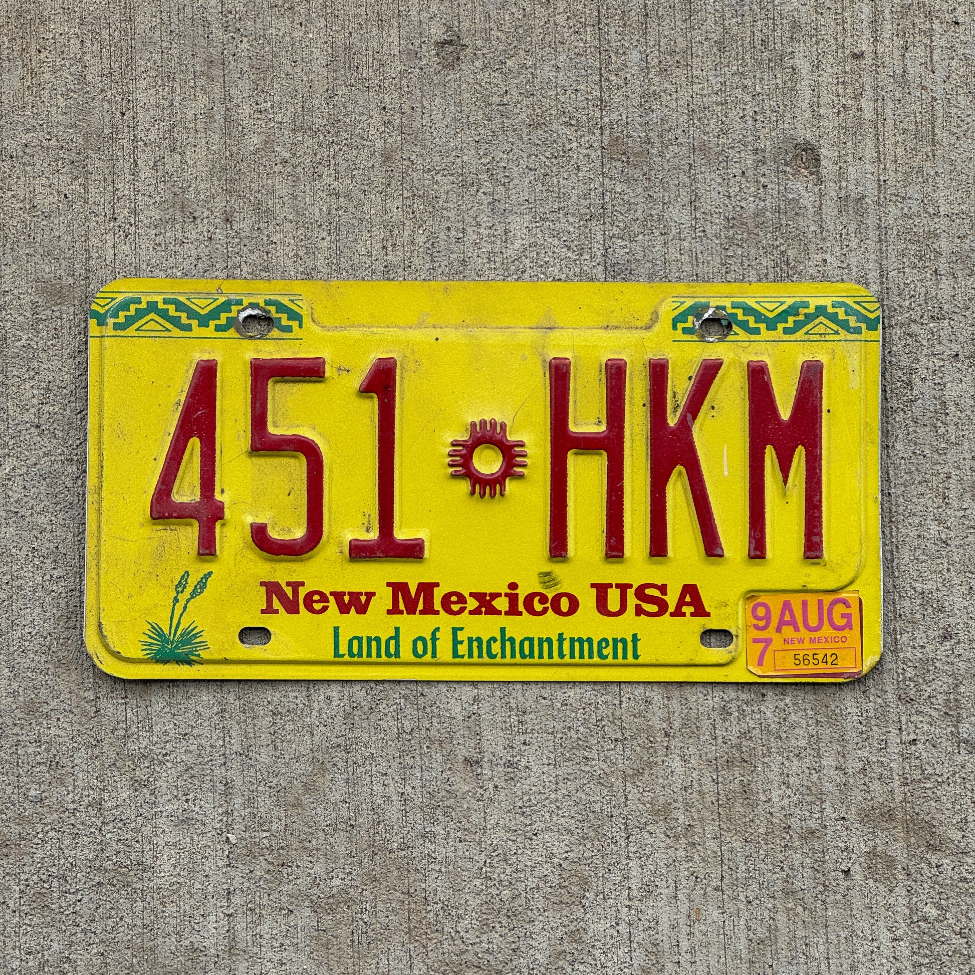Photo of a 1991 1997 New Mexico License Plate Auto Tag Garage Decor Vintage 451 HKM with original patina