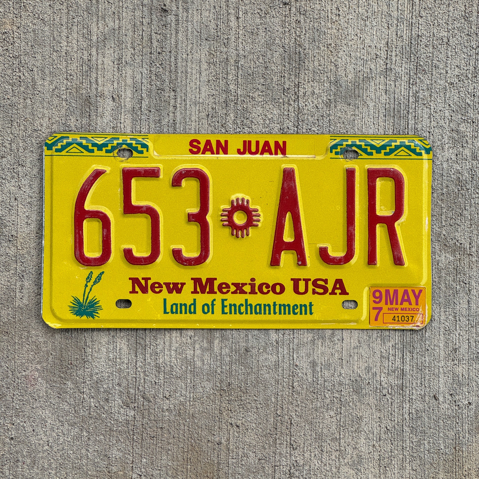 Photo of a 1991 1997 New Mexico License Plate Auto Tag Garage Decor Vintage 653 AJR with original patina