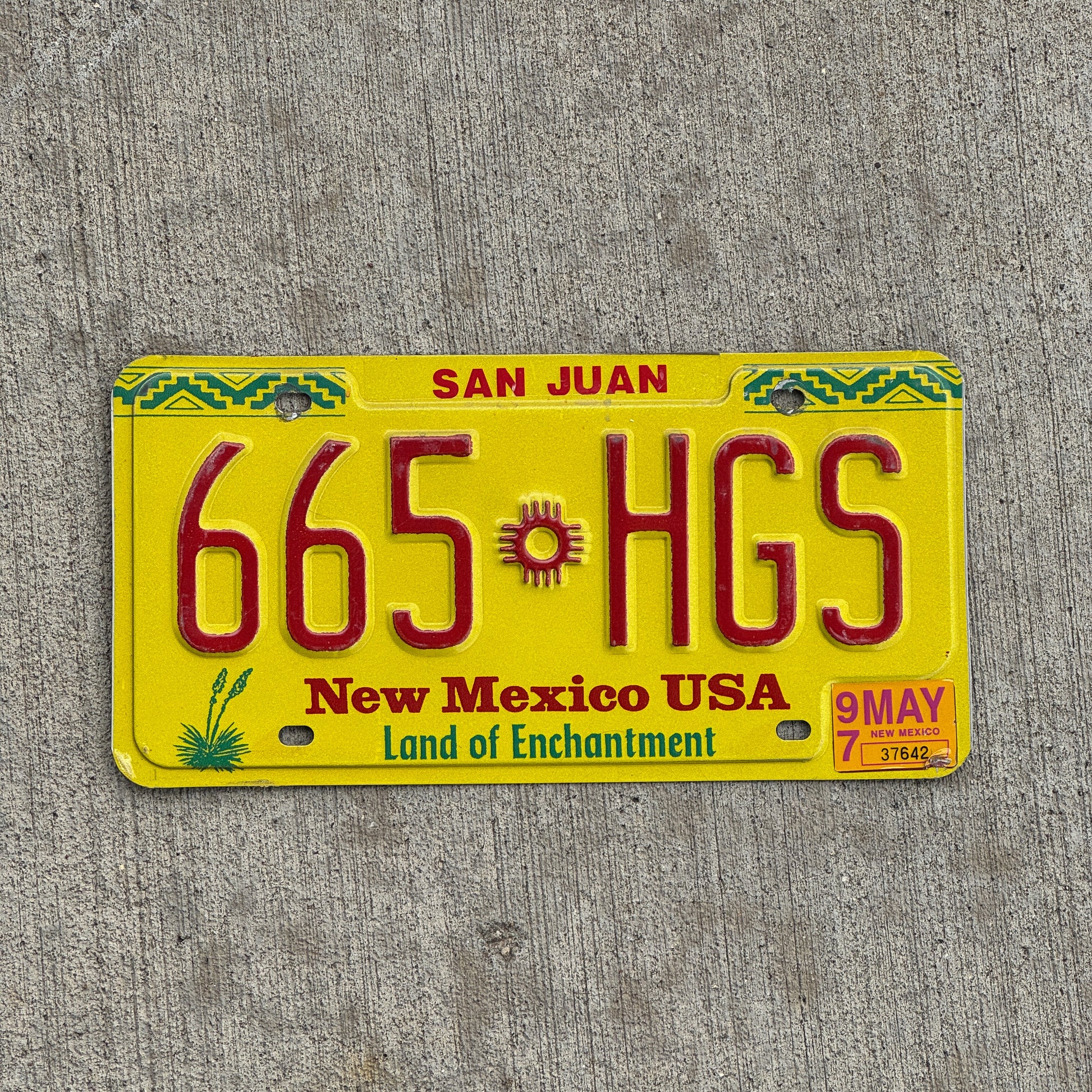 Photo of a 1991 1997 New Mexico License Plate Auto Tag Garage Decor Vintage 665 HGS with original patina