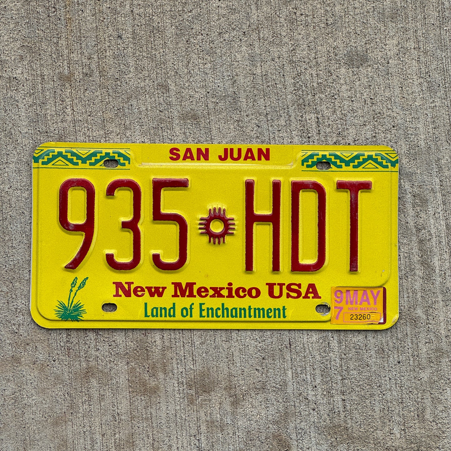 Photo of a 1991 1997 New Mexico License Plate Auto Tag Garage Decor Vintage 935 HDT with original patina