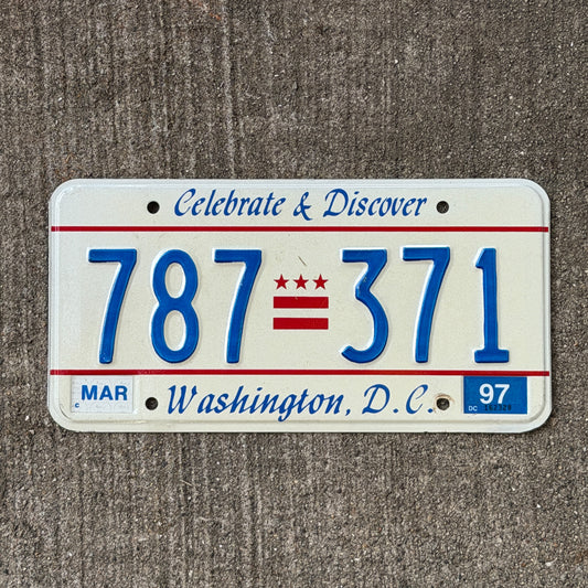 Photo of a 1991 1997 Washington DC License Plate Auto Tag Garage Decor Vintage Celebrate & Discover 787 371 with original patina