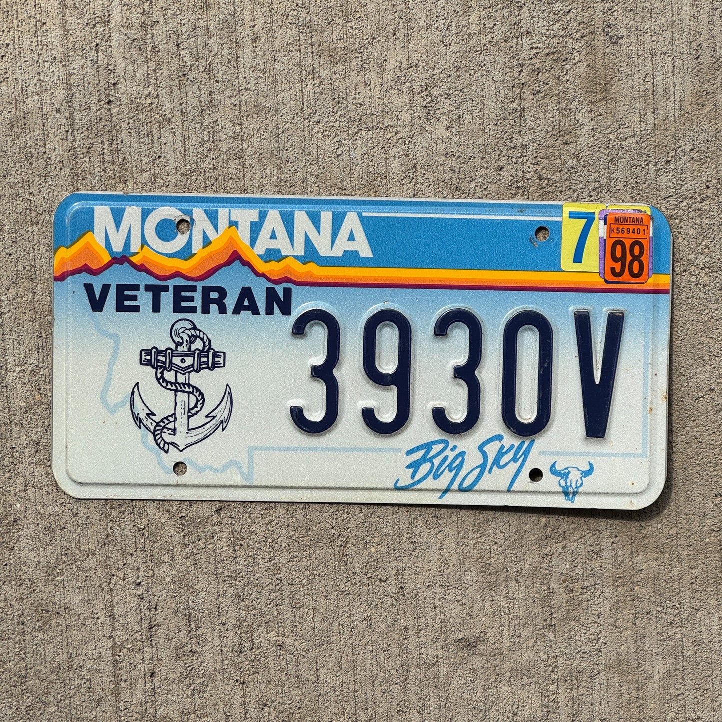 Photo of a 1991 1998 Montana VETERAN License Plate Auto Tag Garage Decor Vintage Navy Vet Military 3930 V