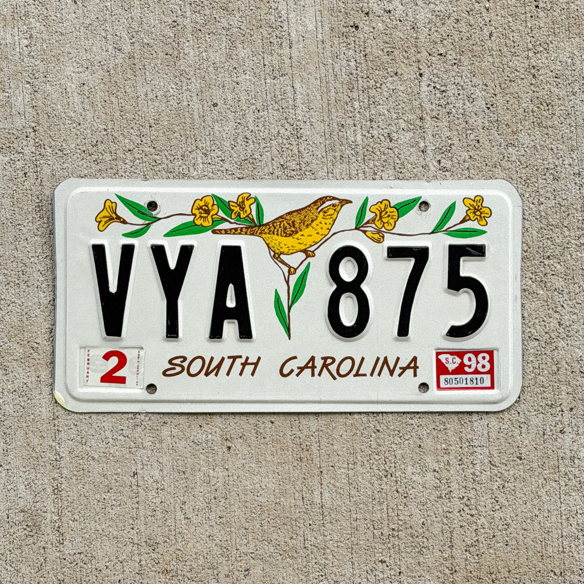 Photo of a 1991 1998 South Carolina License Plate Auto Tag Garage Decor Vintage VYA 875 with original patina