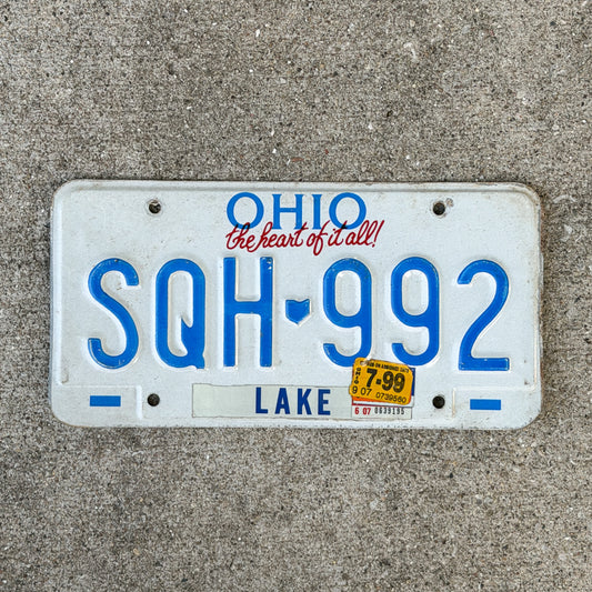 Photo of a 1991 1999 Ohio License Plate Auto Tag Garage Decor Vintage SQH 992 with original patina